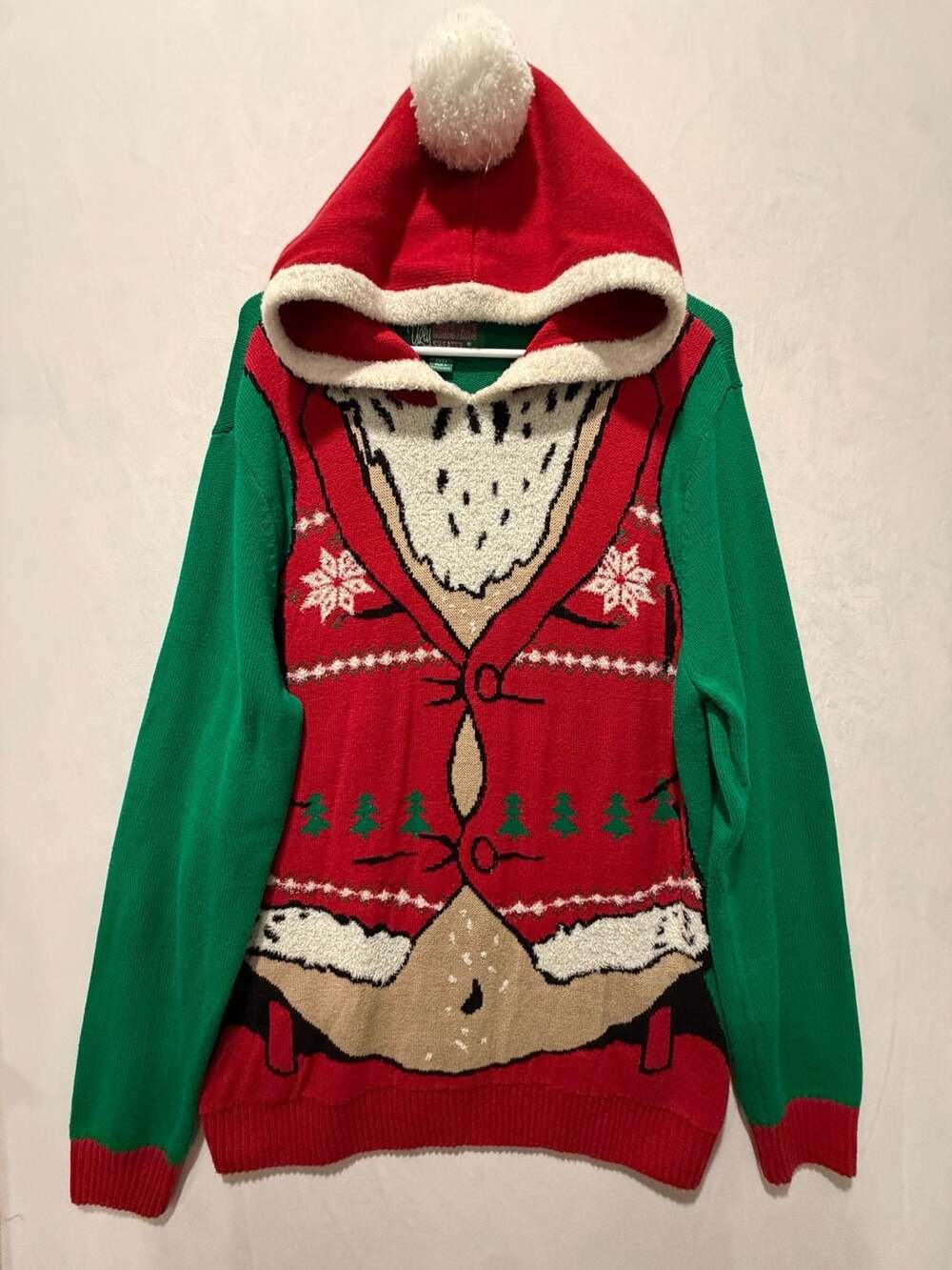 Ugly Christmas Sweater Santa Size XL Hoodie Red Green Knit